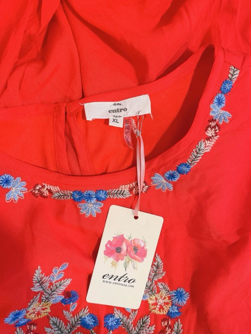 New With Tags Entro Red Embroidered Mini Dress Size XL - Picture 6 of 8